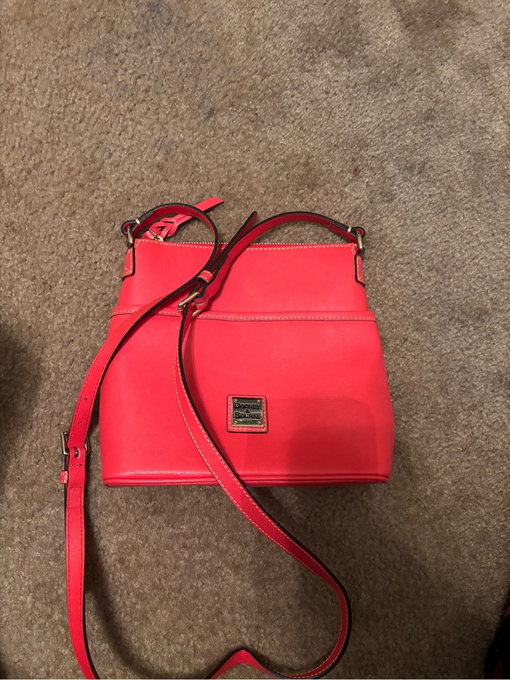 Dooney & Bourke Saffiano Leather Katie Crossbody Bag Hot Pink Coral Red
